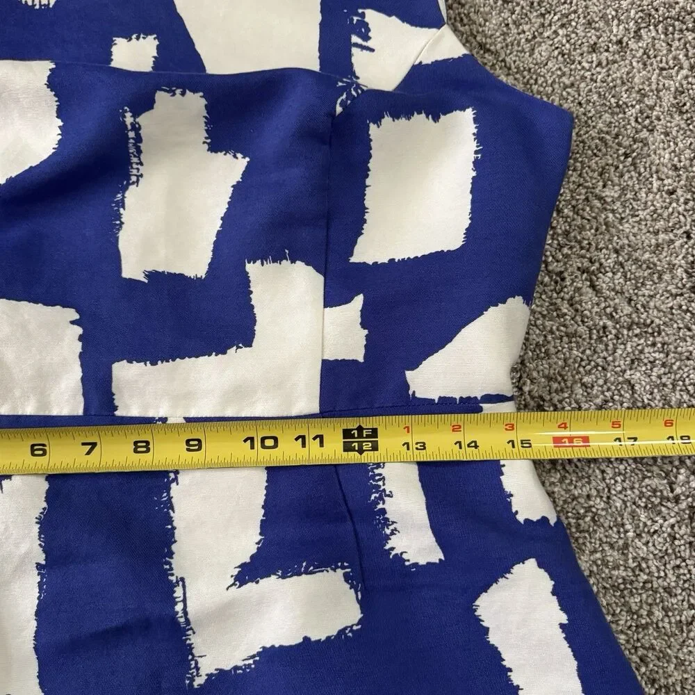 Kate Spade Abstract Print Cobalt White Cotton Silk Lined Dress Zip Size 10 - Picture 9 of 10